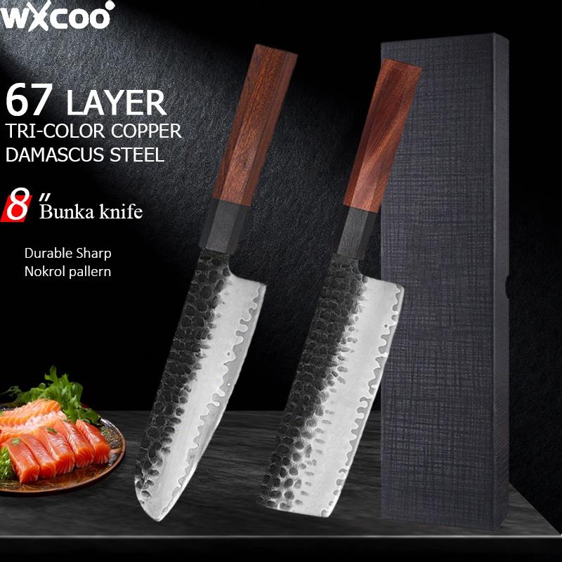 WXCOO Japanese Kiritsuke Knife Meat Cutting Fish Fillet Damascus Boning Knife Professional Cooking Chef Knives Wooden Handle