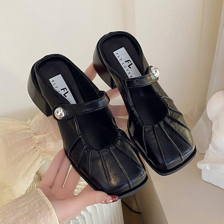French High-end Silver Bag Head Half Slippers Women's 2025 New Versatile Outer Wear Lazy One Pedal Thick Heel Single Shoes