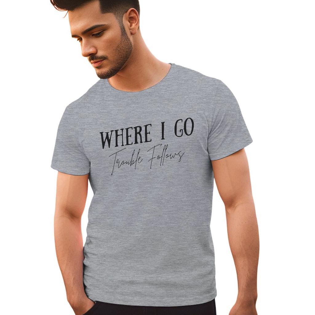 Valentines Day Tshirt Where I GoTrouble Print Funny Letter Graphic T Shirt Women Men Crewneck Y2K Tops Couple Matching Tshirt