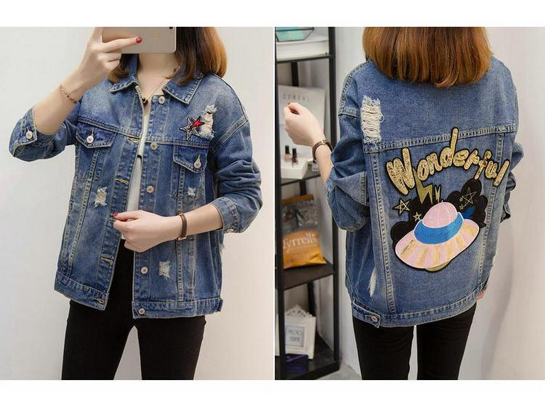 Plus Size Women's Spring/Fall Loose-Fit Denim Jacket – Age-Reducing Style for 200 Jin MM