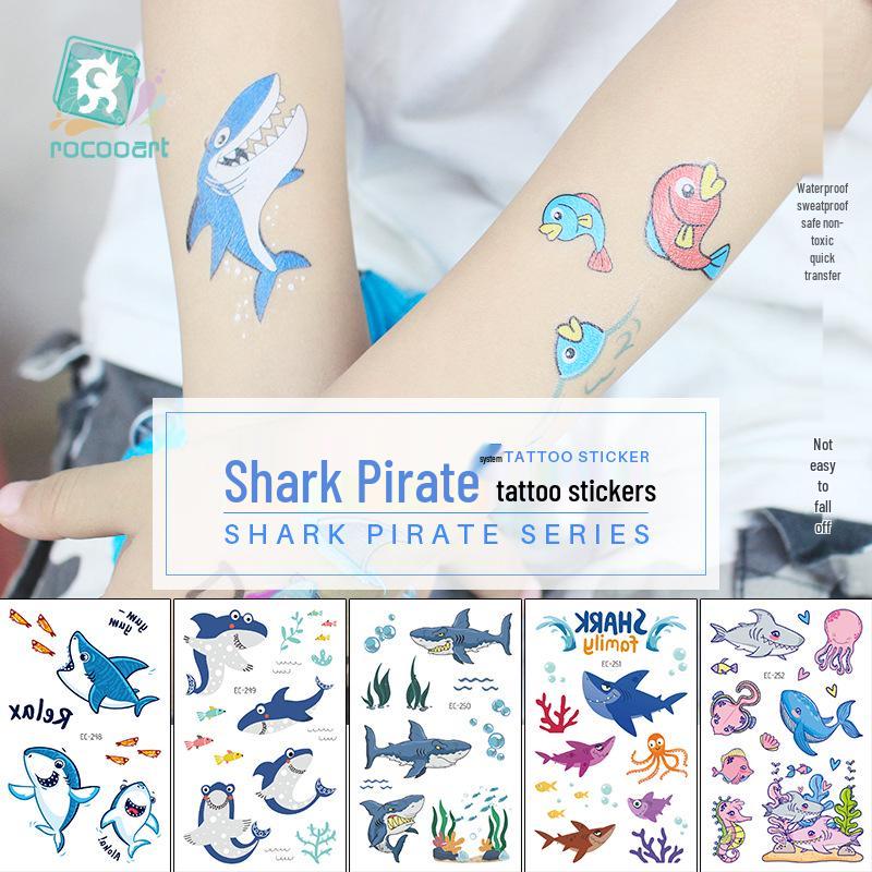Waterproof Children's Pirate Shark Tattoo Stickers - Birthday Party & Cartoon Design