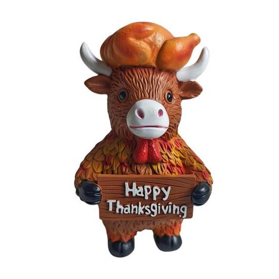 Christmas Highland Cattle Statue Thanksgiving Day Pumpkin Highland Cow Figurine Sculpture Home Office Desktop Decoration Ornament