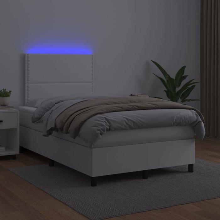 Cadre de lit avec matelas - Maison Exclusive - Blanc - Similicuir - Matelas 120x190 cm LED