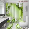 Set Tenda da Doccia da 4 Pezzi con Tappetino Antiscivolo per Bagno, Copriwater, Tappeto Sagomato e 12 Ganci, Decorazione per Bagno