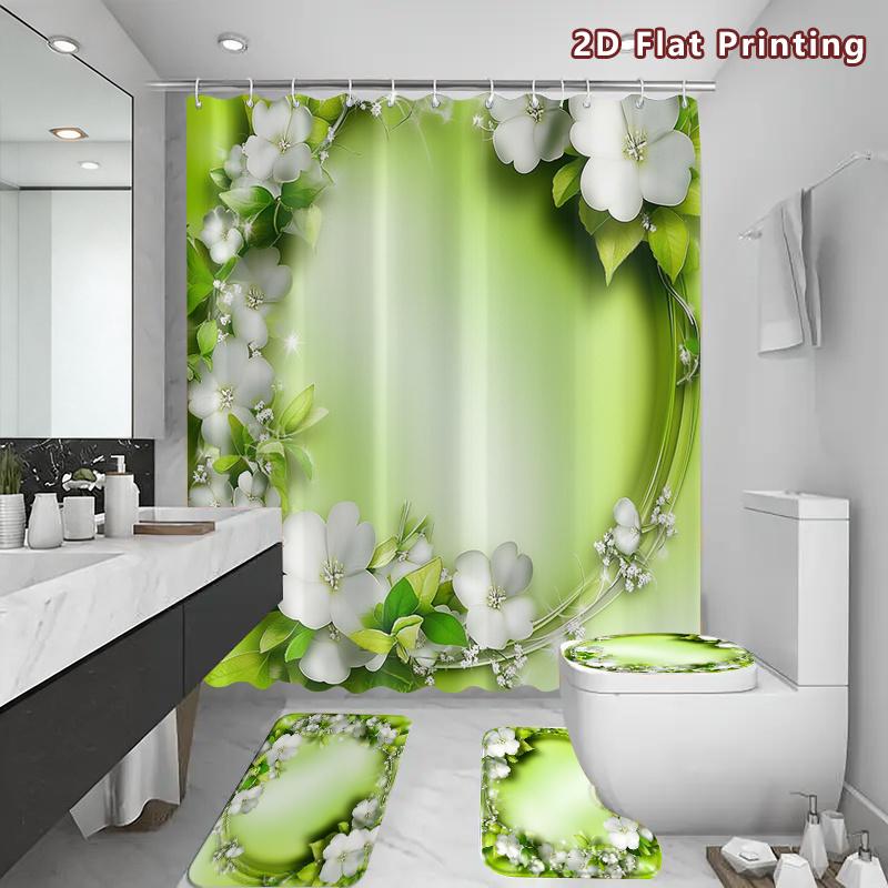 Set Tenda da Doccia da 4 Pezzi con Tappetino Antiscivolo per Bagno, Copriwater, Tappeto Sagomato e 12 Ganci, Decorazione per Bagno