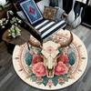 Bohemian Buffalo Skull Round Area Rug,Carpet Rug for Living Room Bedroom Sofa Playroom Decor,Non-slip Floor Mat