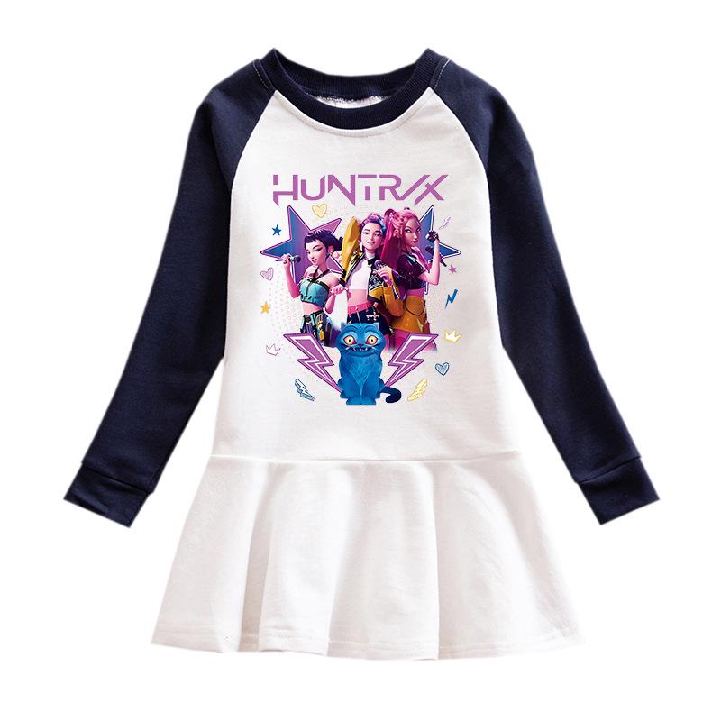 Vestido de Ruffles de Dibujos Animados de Grupo de Chicas Kpop - Falda de Princesa de Malla de Manga Larga para Bebés Niñas (Primavera otoño)