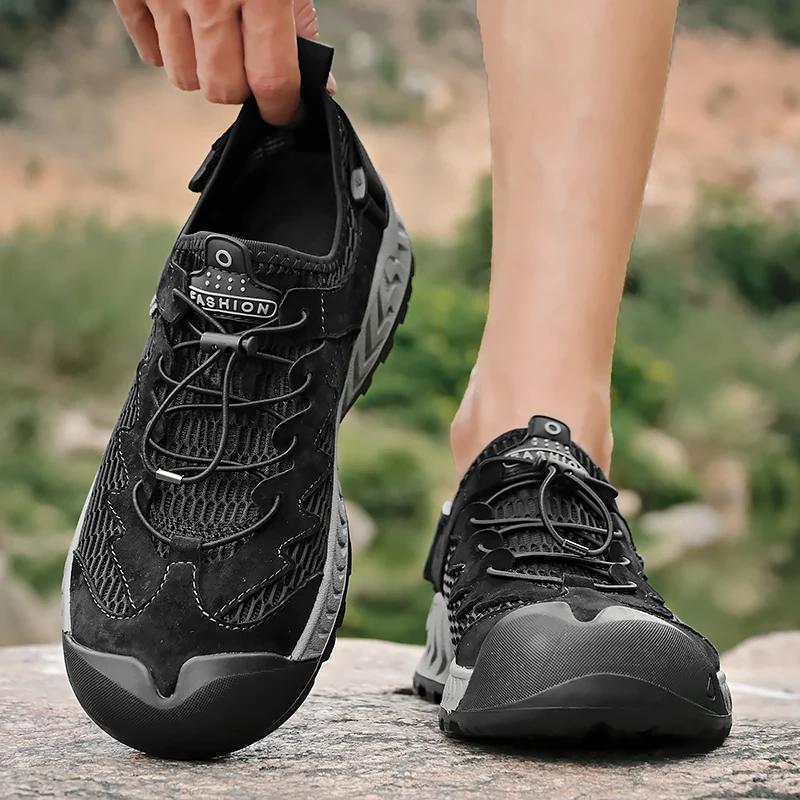 Men's Hiking Shoes, Outdoor Breathable Mesh Casual Sports Shoes 2026 Summer New Wear Resistant Slip in Barefoot Shoes Handmade
