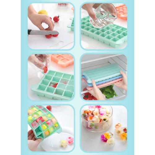 KASELIN Silicone Ice Maker with Lid, 36-Cup Square Ice Cubes, Press-to-Release Mould for Easy Dispensing, DIY Ice Cream & Juice, Portable and Portable