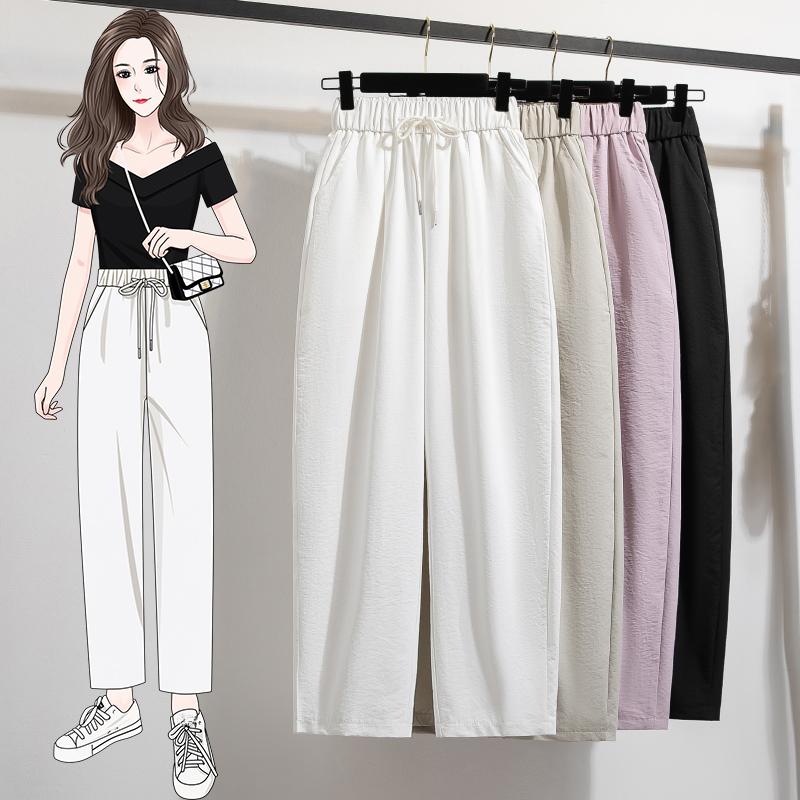 Dimanaf Summer 2025 Plus Size Women High Waist Wide Leg Pants Loose Basic Elastic Harem Pants Casual Long Trousers