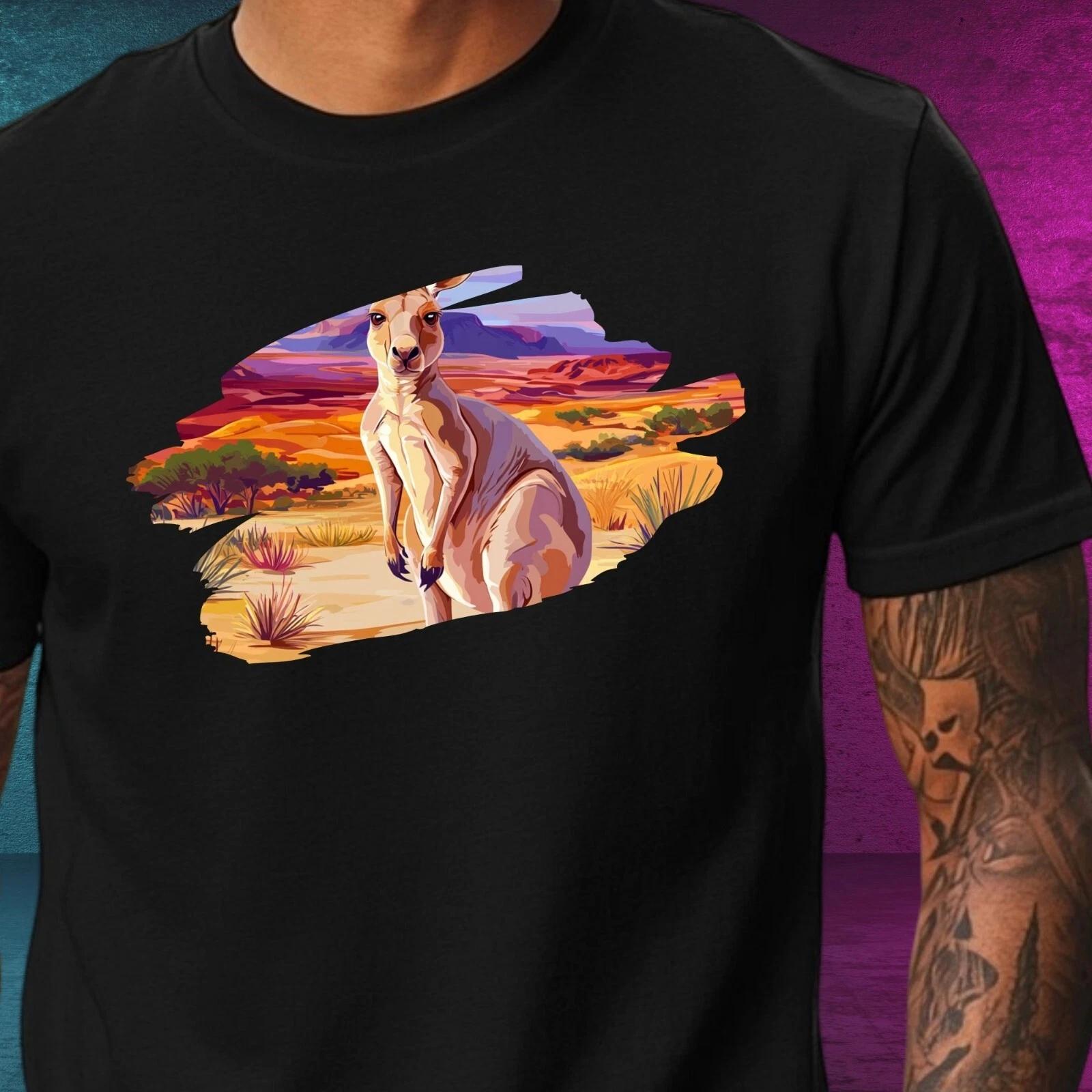 T-Shirt Herren Känguru Wüstenlandschaft Motiv Baumwolle Größe XS bis 5XL XL