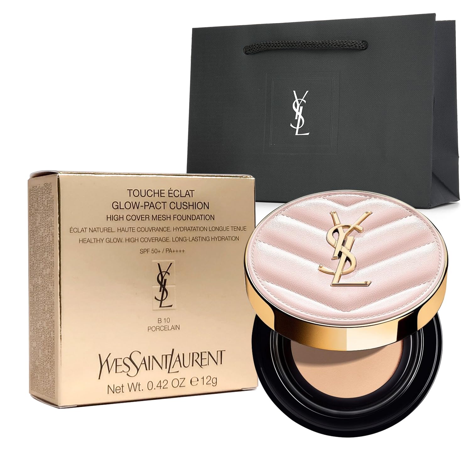 

Yves Saint Laurent Radiant Touch Glow Pact SPF50+ PA++++ (#B10 самый светлый тон кожи) 12 г тональной основы-кушона, увлажняющее, полупрозрачный финиш. Подходящий день