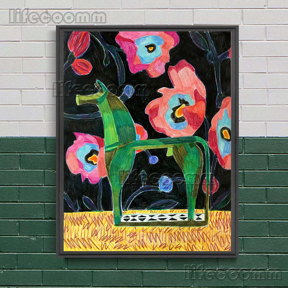 

Красный ягуар, журавли и жирафы Современная мода Искусство Печать плакатов Бохо Народное искусство Животные Настенное искусство Холст Картина Украшение дома Без рамки 21*30cm No Frame