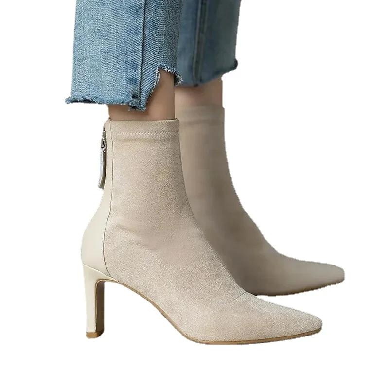 Modă Noi Elegante Botine pentru Femei Pantofi cu Toc pentru Rochie 2024 Toamnă Vârf Ascuțit Cizme de Damă Sexy Stiletto Cizme Moderne de Damă