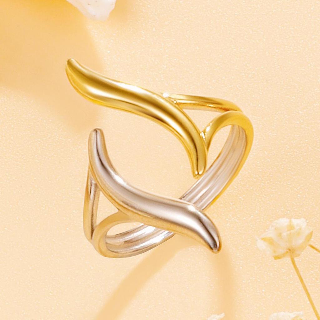 18K Gold-Plated Stainless Steel Geometric Ring: European & American Modern Style