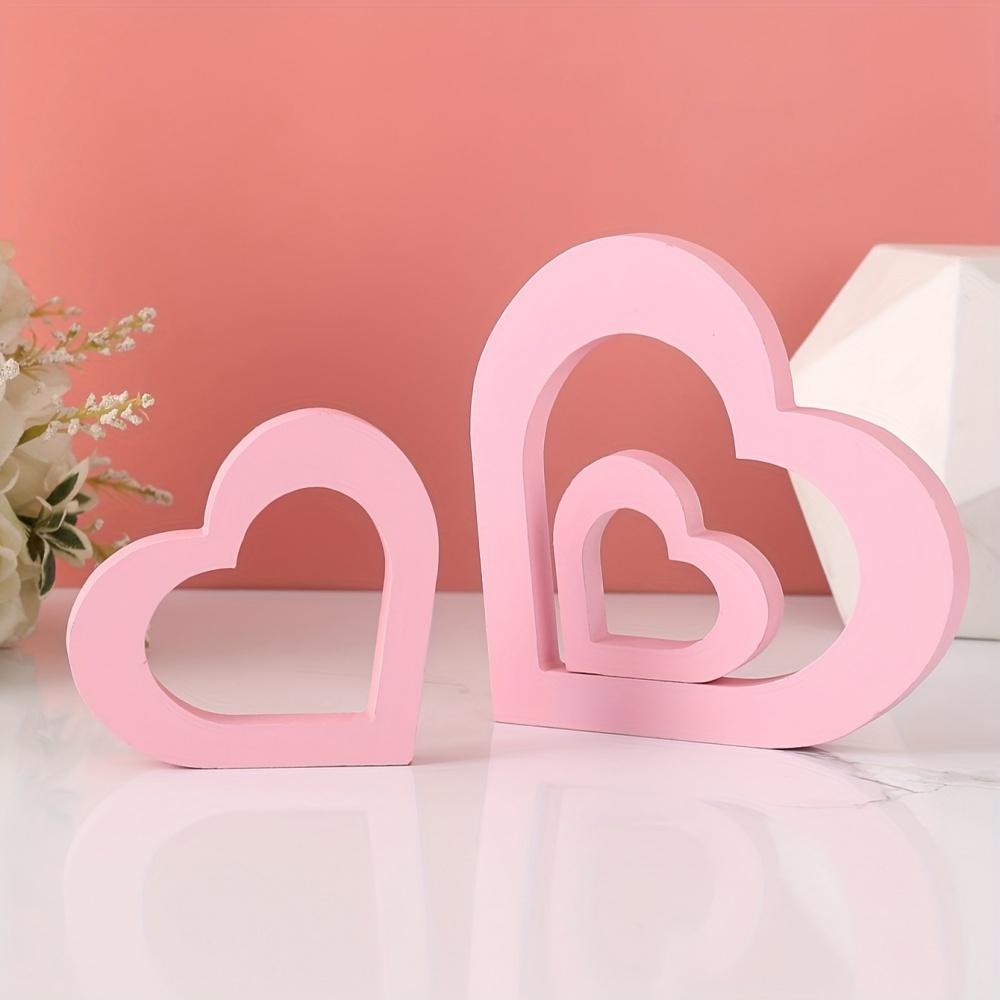 

Set of Three Pieces Wooden Valentine s Day Atmosphere Love Decorations, Valentine s Day Gift, Wooden Heart Hollow Decoration светло-розовый