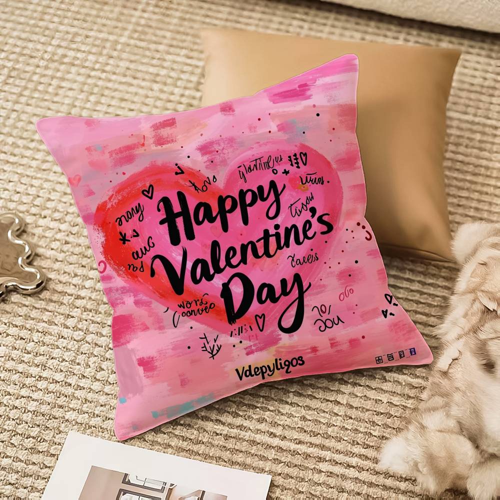 Happy Valentine's Day Pillow Case Anti-dustmite Invisible Zipper Sofa Bed