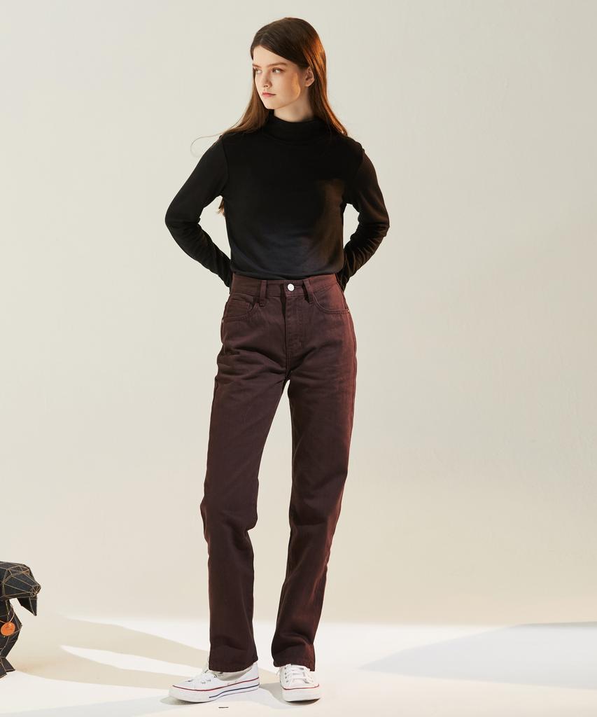 Rul And Y Slit Straight Collar Denim Pants Burgundy