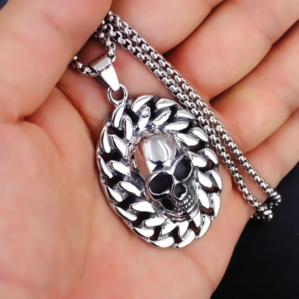 European and American Punk Jewelry Titanium Steel Men's Skull Pendant Necklace