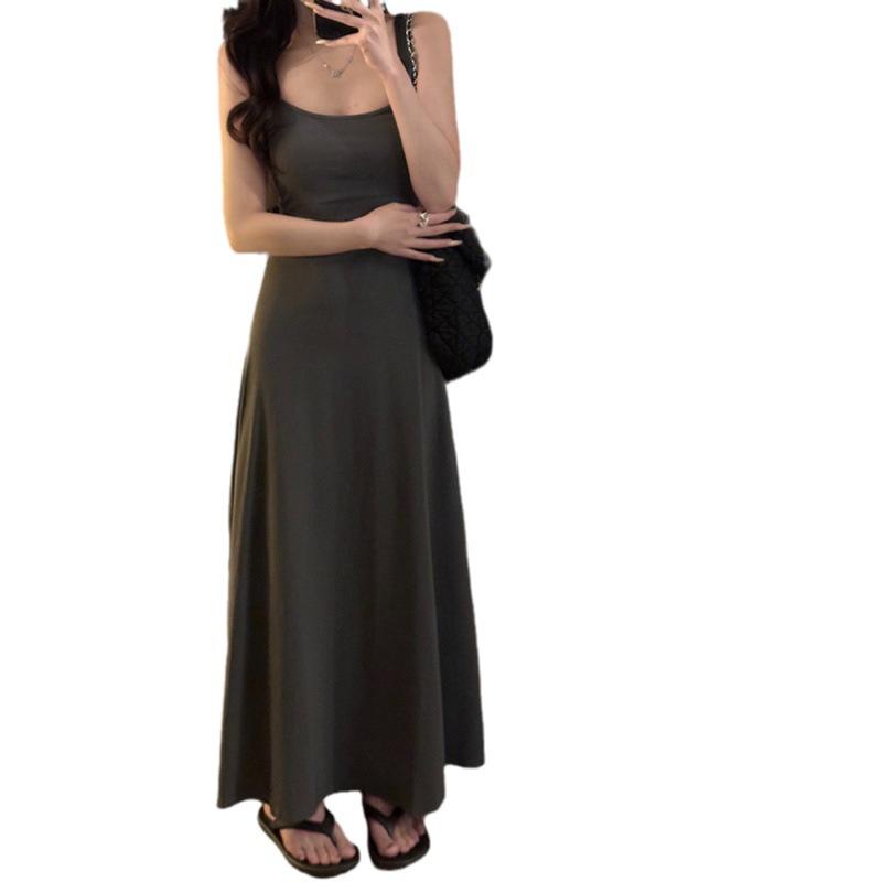 Hot Girl with High Waist In Summer Slimming Down with Waist Cinching Revealing Shoulders Wearing Knee High Camisole Dress Underneath for Women