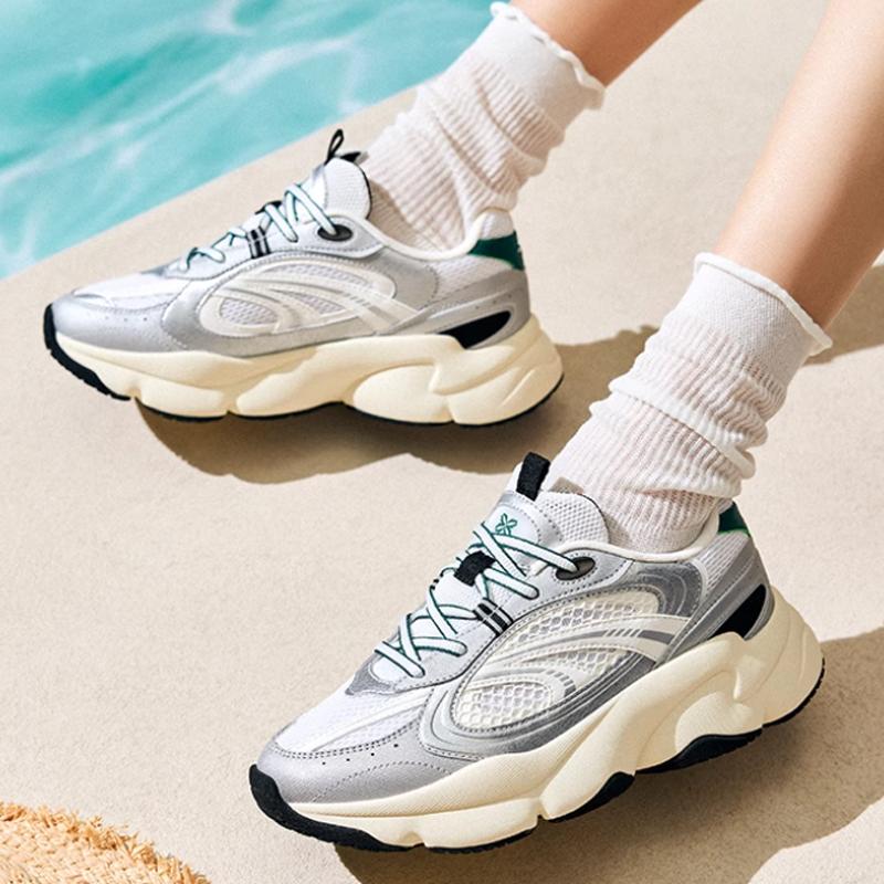 Anta Cotton Candy Retro Fashion Shock Absorbing Durable Lightweight Low Top Casual Shoes Women Sneaker Silver 122528889-4
