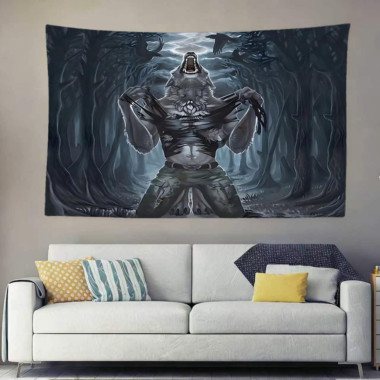 

Dark Werewolf Tapestry Gothic Wall Art Aesthetic Room Decor Wall Hanging For Bedroom Gaming Room Living Room Home Decoration 74x94cm(29x37in)