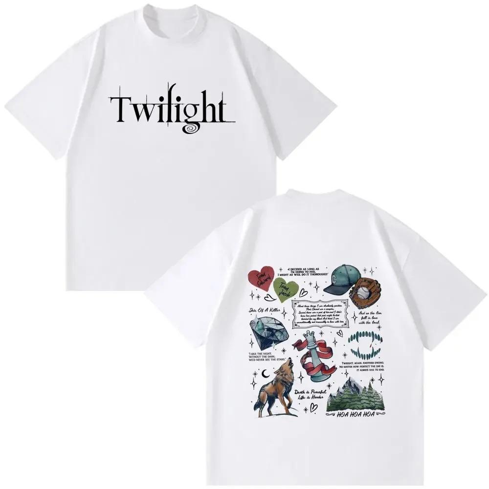 Twilight Movie Double Sided Tattoo Art Collage T-Shirt Saga Quotes Vintage White Unisex Women And Men T-shirts
