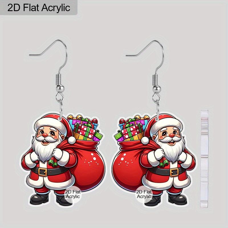 

2D Плоские Рождественский Фестиваль Красочный Мультяшный Санта Живопись Серьги Клаус для Рождественских Украшений для Женщин