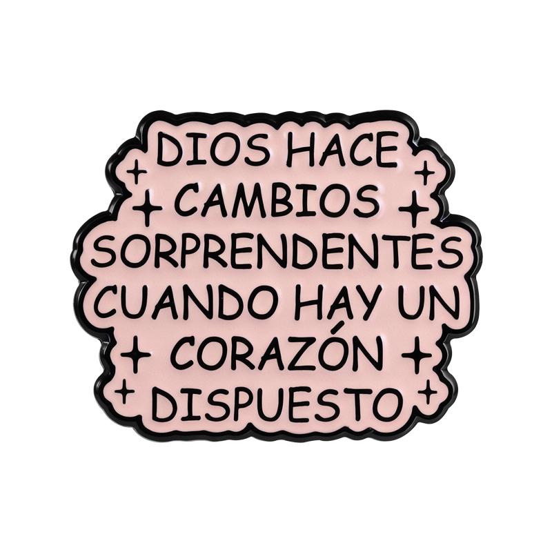 Healing Christian Spanish Enamel Pin Inspirational Faith Pink Heart Notebook Doodle Brooches Lapel Badge Jewelry Gift for Friend
