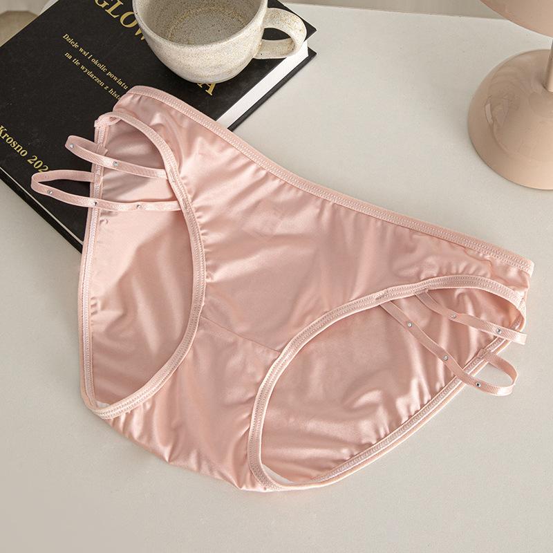 Thin Band Satin Mesh Panties with Sparkling Diamonds Lift Buttocks Sexy Mid Waist Triangle Women’s Panties