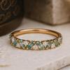 Wedding Engagement Anniversary Promise Gift – Natural Baguette Moss Agate Cluster Wedding Band, Art Deco Moissanite Eternity Bridal Ring