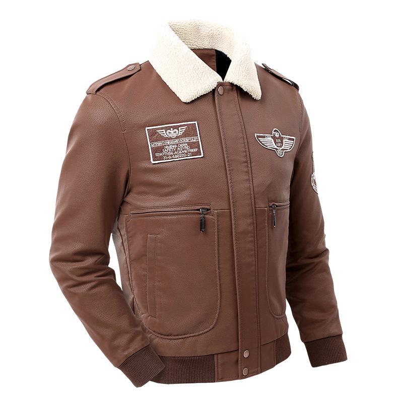 

2022 Men s Fleece-Lined Leather Jacket for Autumn/Winter - Plus Size, Thickened Fashion Outerwear 7XL кавовий