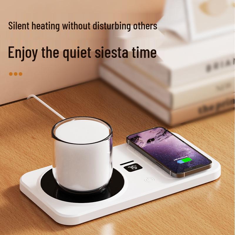 Smart Heating Coaster & Phone Charger - Desktop Temperature-Controlled Ceramic Plug-in