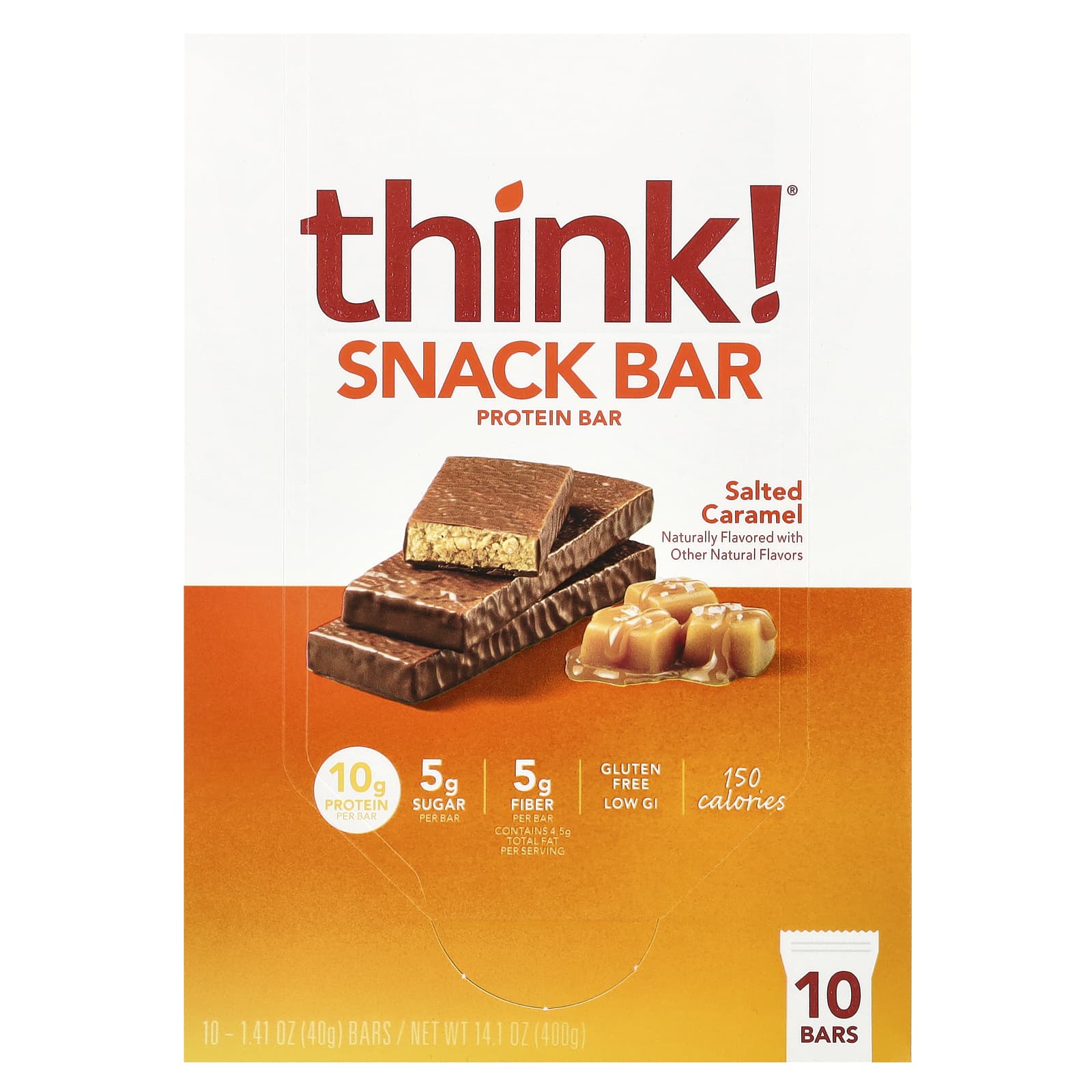 

Think!, Protein+ 150 Calorie Bar, Salted Caramel, 10 Bars, 40G (1.41Oz) Each