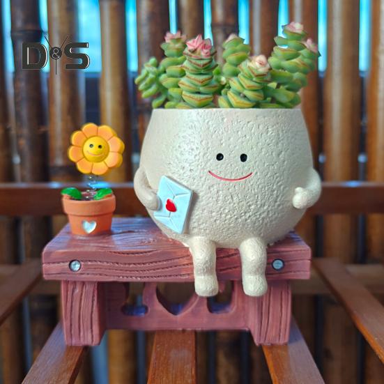 Slunečnice Květináč s úsměvem na tváři Květináč Pryskyřice Kreslená hlava Květináč Vnitřní Venkovní Kaktus Sukulentní rostliny Nádoba Domov Balkon Zahradní dekorace