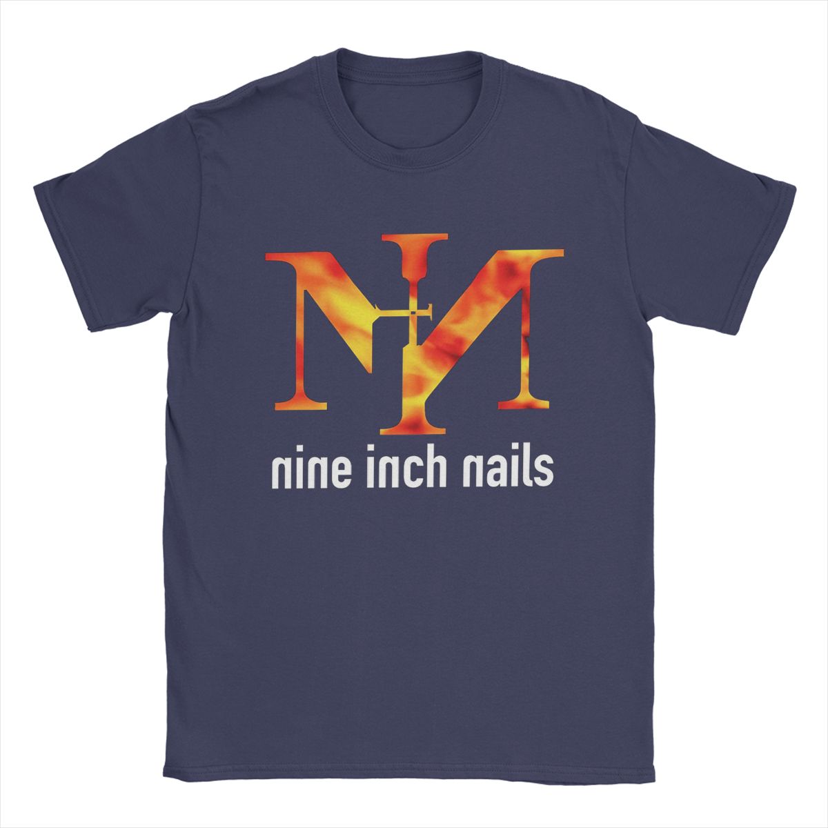 

Мужские футболки Nine Inch Nails NIN Funny Cotton Tees Футболки с коротким рукавом Футболки с круглым вырезом Одежда больших размеров L темно-синий