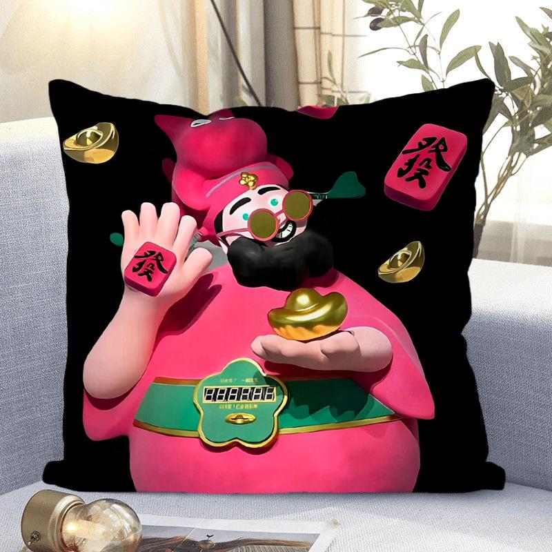 Neues Kissen im chinesischen Stil, Gott des Reichtums, Wohnzimmer, Schlafzimmer, Heim-Nickerchenkissen, Geschenk für Freunde, Doppelseitiges Kissen, Niedlich