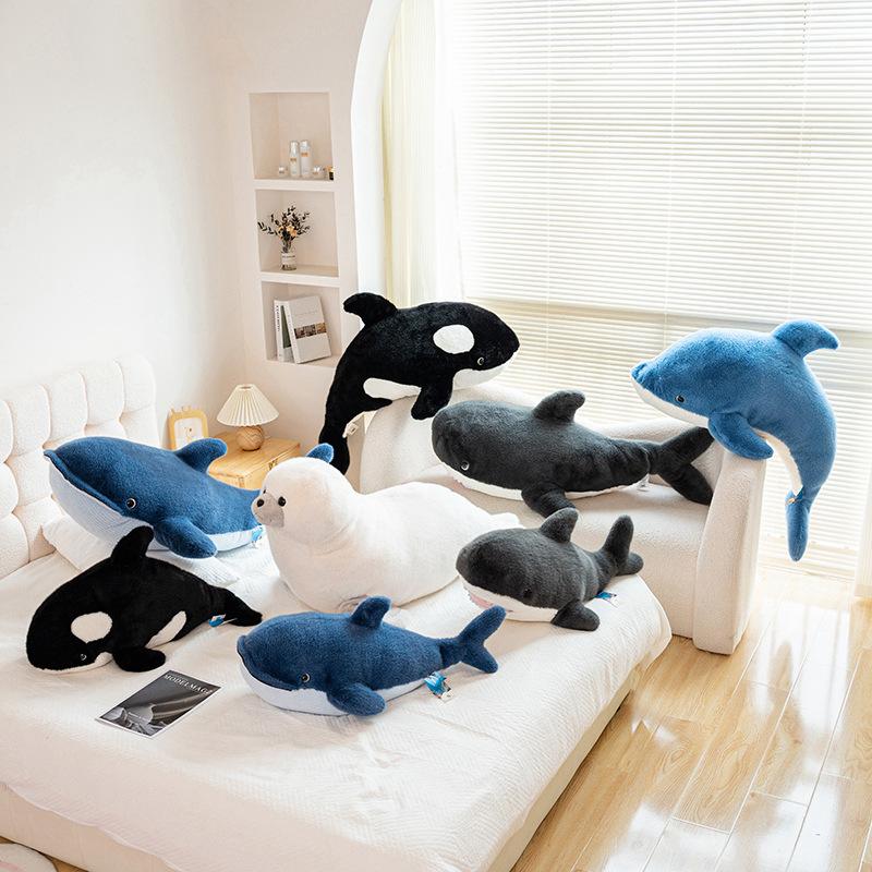 25-105cm Cartoon Riesenfisch Plüschtier Puppe Kissen Meeresleben Seelöwe Hai Delfin Wal Tier Plüschtier Haus Schlafzimmer Dekoration