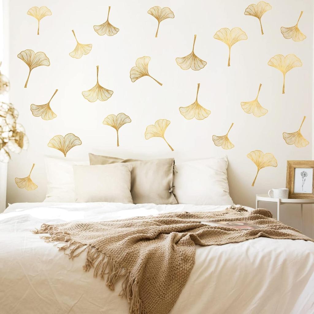 Gold Wall Decals Gold Leaves Wall Decals Peel and Stick Modern Leaf Wall Stickers Living Room Decor Abstract Floral Wall Stickers Nordic Plant Art
