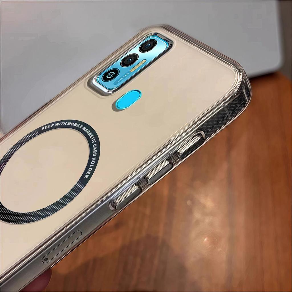 Case for TECNO SPARK 7T,7 Minimal Semi-Transparent Magnetic Casing Raised Electroplated Lens Bezel Anti-Slip Drop Resistant Protective Shell
