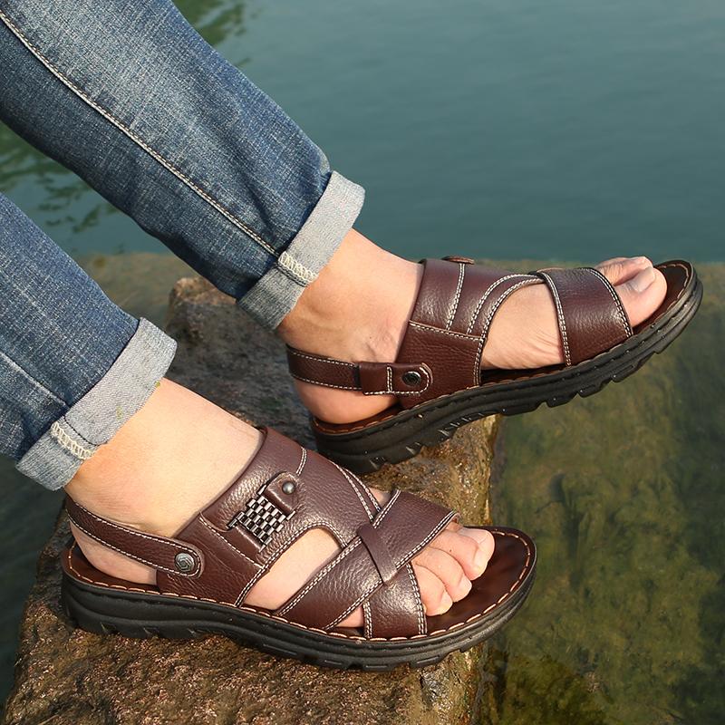 Fashion Summer Men's Brand Soft and Breathable Men's Sandals Black Leather Sandals Men's Outdoor Brown Beach Sandals for Men