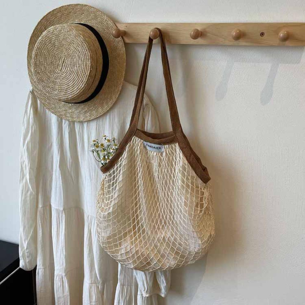 

Korean Style Hollow Woven Shoulder Bag Polyester Summer Beach Tote Bags Mesh Handbags Fitness коричневий