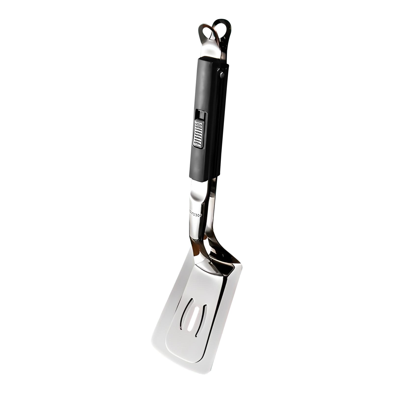 

Multi-Functional Stainless Steel Barbecue Clamp Sliding Button Multipurpose Spatula Tongs for Steak Fish Bread Hamburger