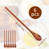 6 Pcs Small Wooden Spoons - Long Handle Mini Wooden Mixing Spoons, Handmade Wood Coffee Stirring Honey Spoon, Wood Iced Tea Spoon Non-Stick Kitchen