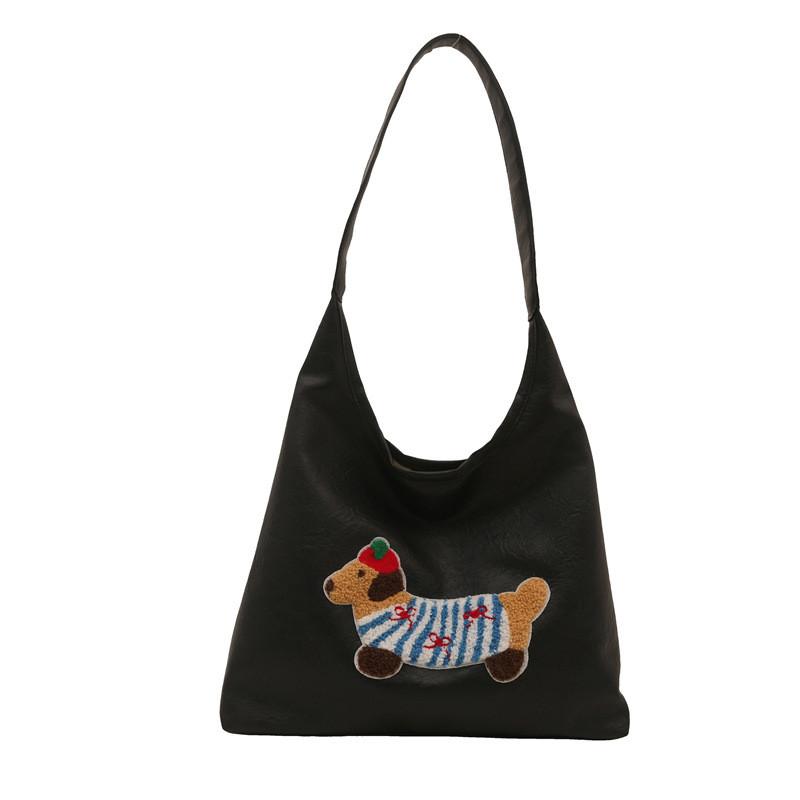 Stylish Large Capacity Tote Bag For Women With Cute Cartoon Design In Black White And Coffee Colors