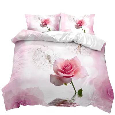 Juego de Funda Nórdica de Rosa Juego de Cama con Patrón de Rosa Rosa Juego de Edredón con Tema de Flor de Flor para Niñas Mujeres Elegante Juego de Cama de Poliéster