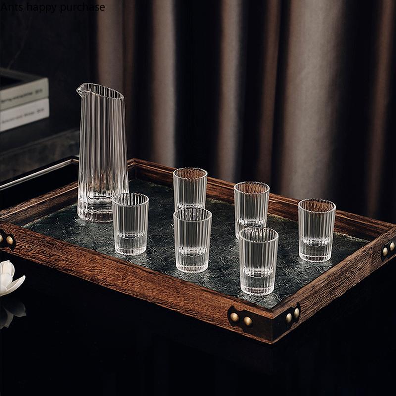 Vertical Striped White Wine Glass Wine Dispenser Set Crystal Glass Wine Glass Set Shot Glass Wooden Pallets Metal Tray Wine Sets
