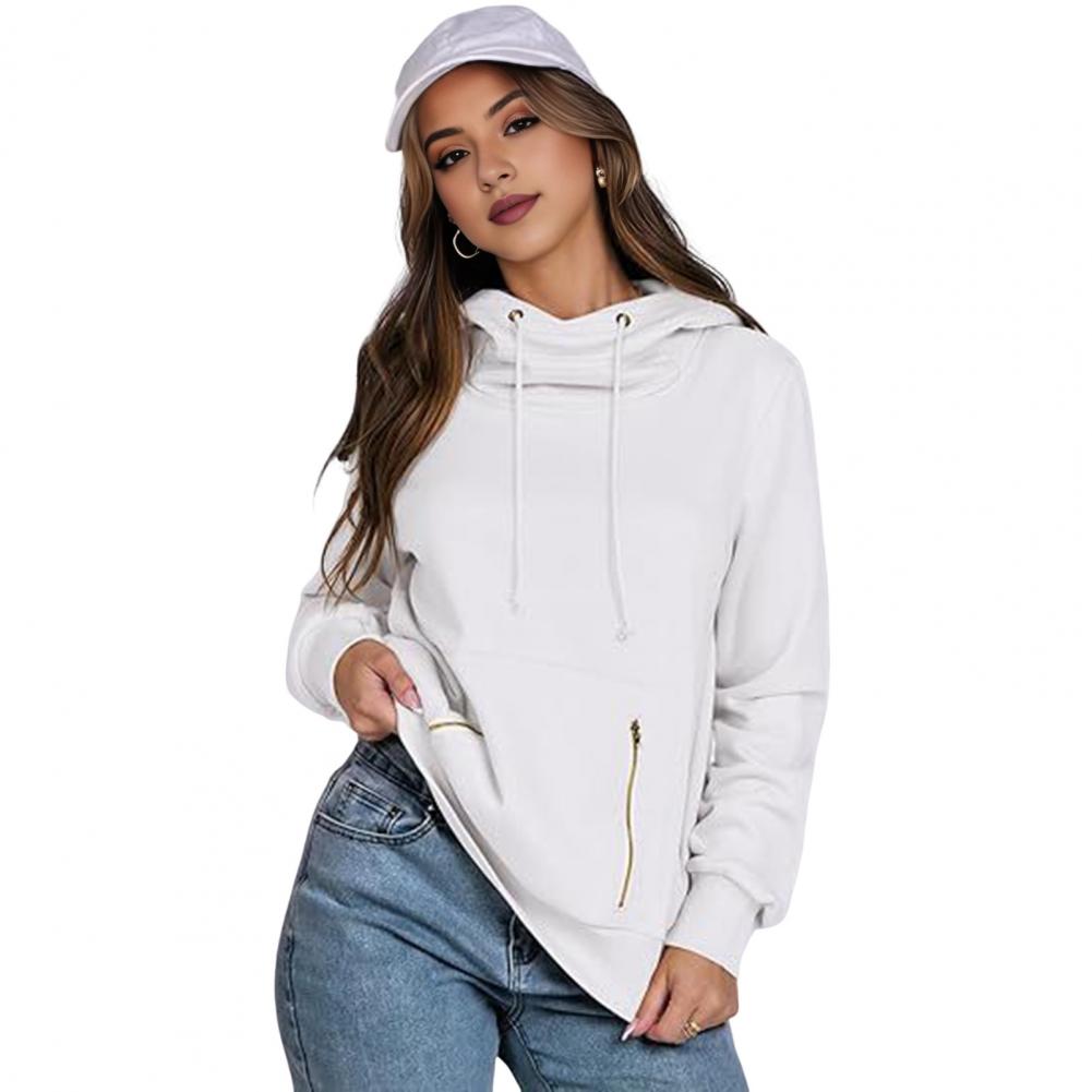 Толстовка Lady Dall Winter Hoodie с карманами на молнии эластичными манжетами однотонным шнурком длинными рукавами в стиле преппи с капюшоном спортивная Fitne S белый 2888₽