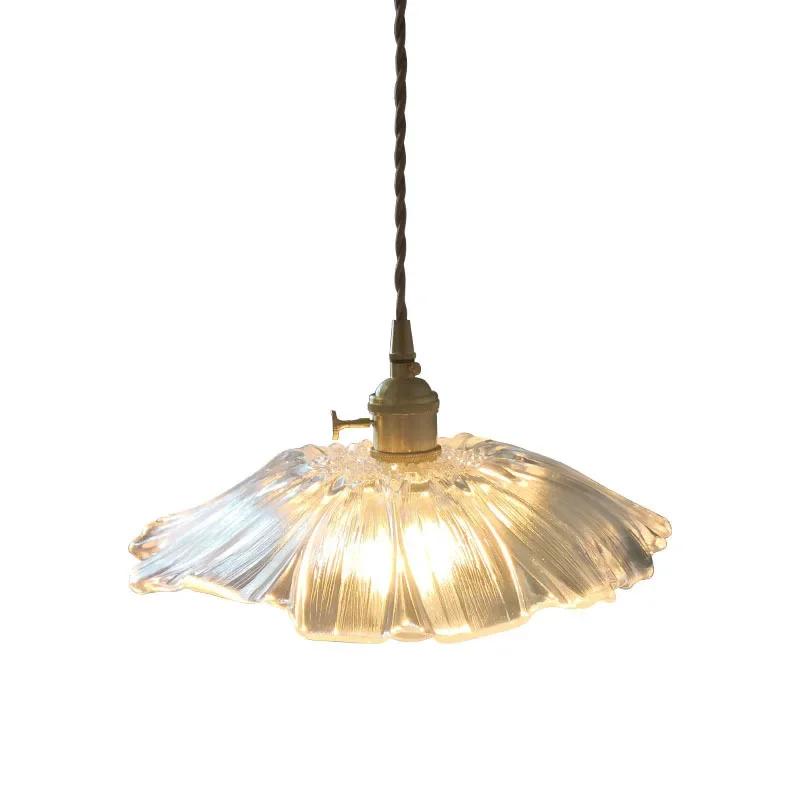 Glass Lotus Leaf Pendant Lights Flowe Hanging Lamps Home Decor Lighting for Living Room Bedroom Bedside Light Fixture Indoor
