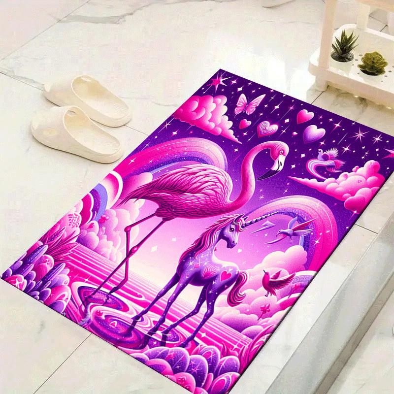 

1 шт. Коврик для помещений с принтом фламинго и единорога, мягкий, противоскользящий и прочный, декор для игровой комнаты, спальни, гостиной и спортивного зала 60cm by 90cm
